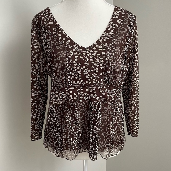 Apres La Pluie Tops - Vintage Apres La Pluie Paris Y2K Brown Babydoll Mesh Overlay Longsleeve Blouse